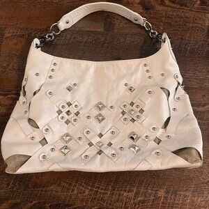 Rafe New York White Satchel Hobo Purse Handbag Large Leather Studded Bag
